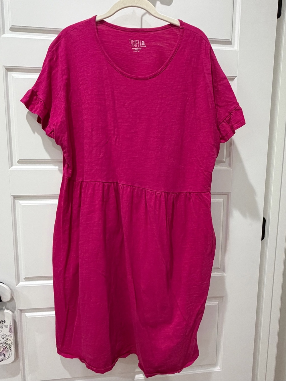 Time and Tru Hot Pink Short Sleeve Babydoll Dress